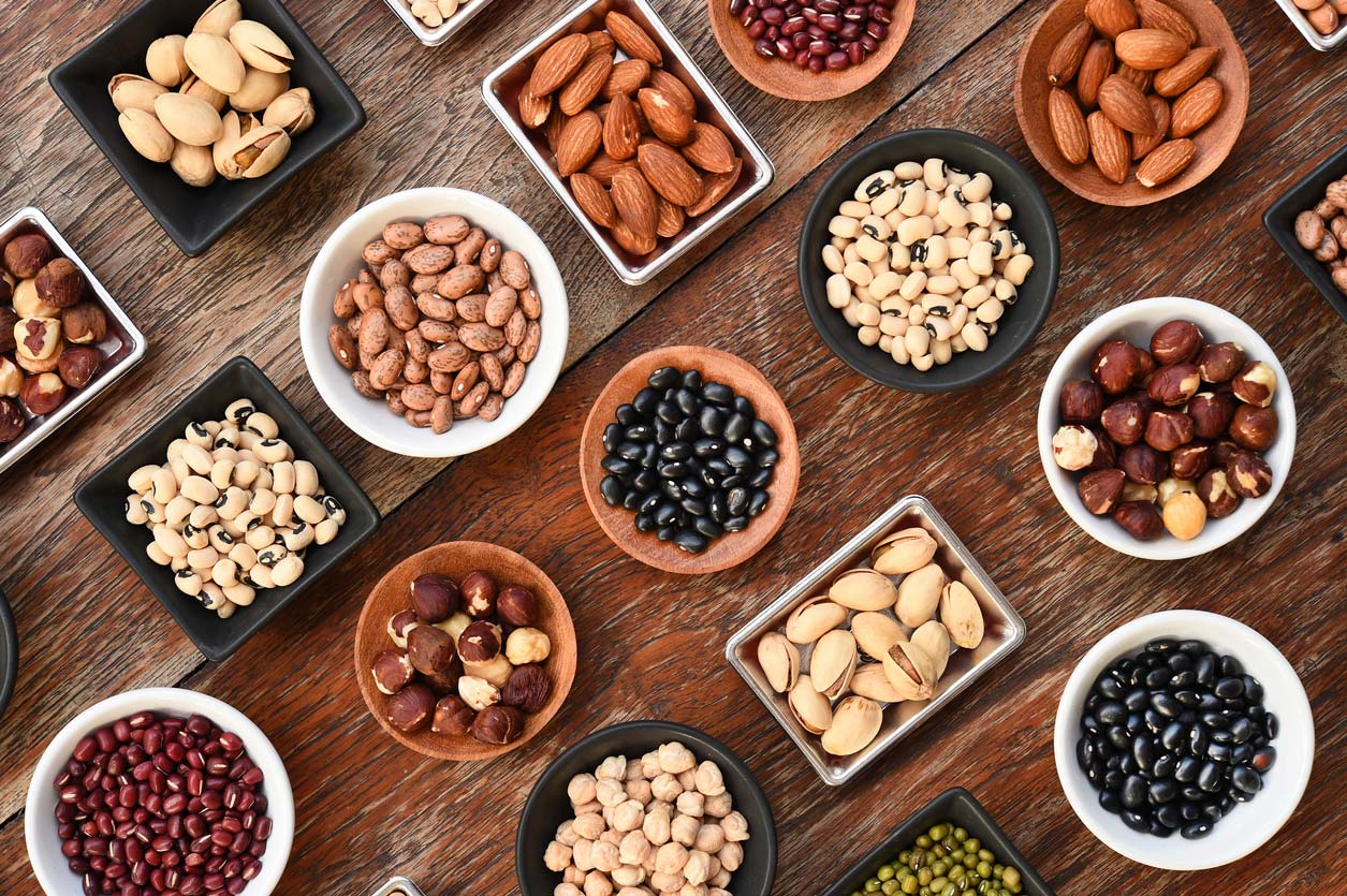 Foods high in phytic acid: nuts and legumes