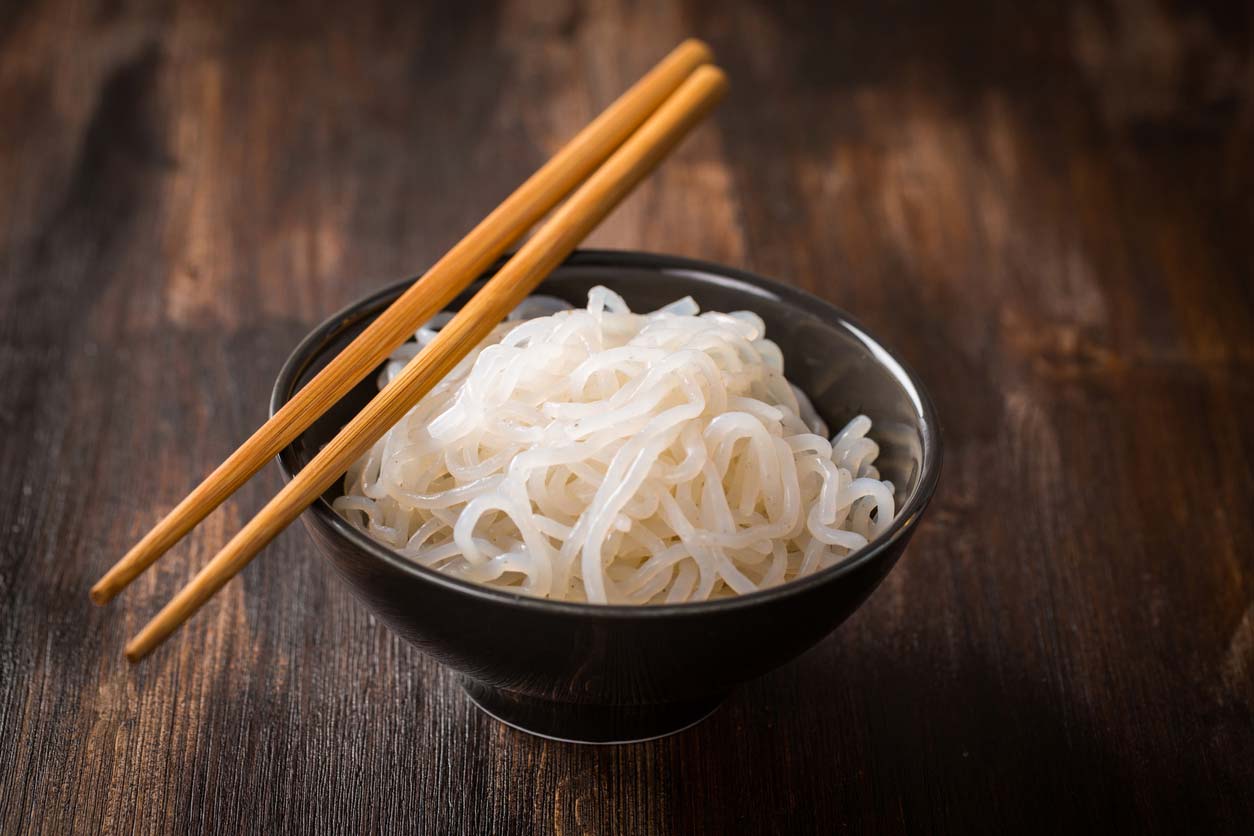 Shirataki noodles in bowl