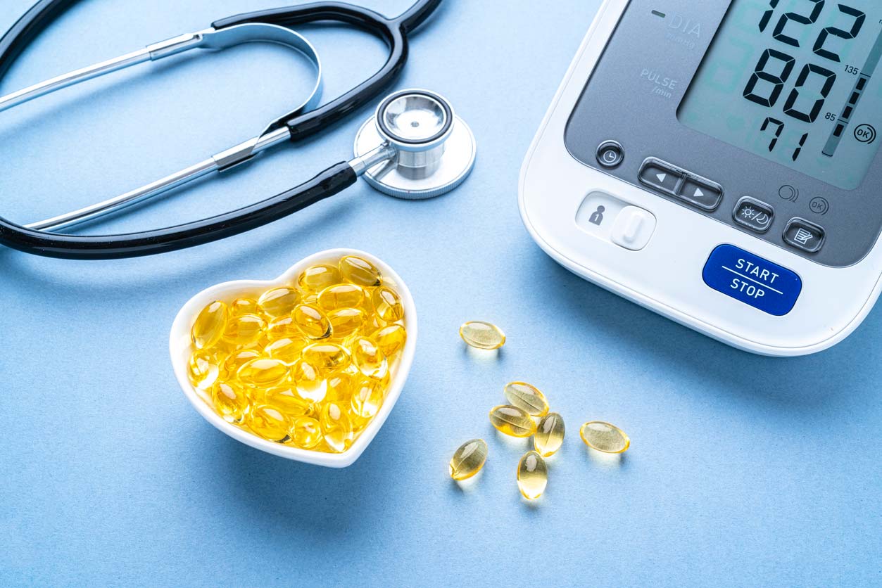 omega-3 fish oil pills and blood pressure monitor