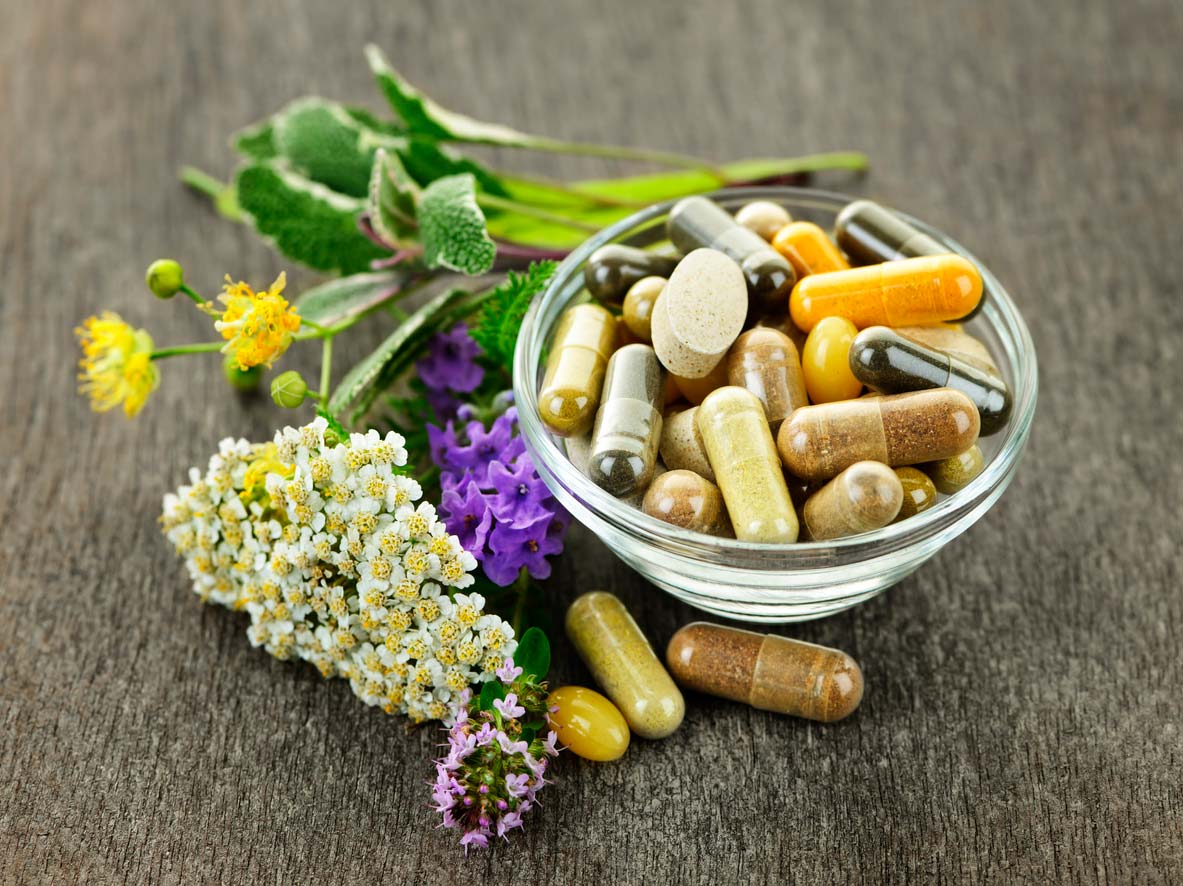 herbal adaptogen supplements in bowl