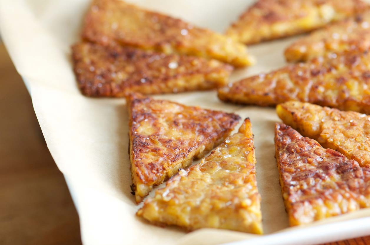 fried tempeh triangles