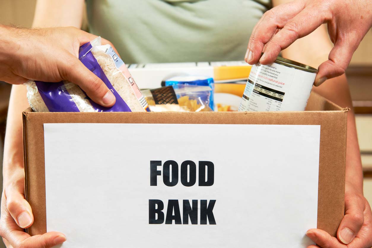 Donations in box for food bank