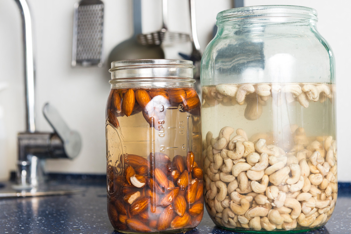 nuts in jars of water