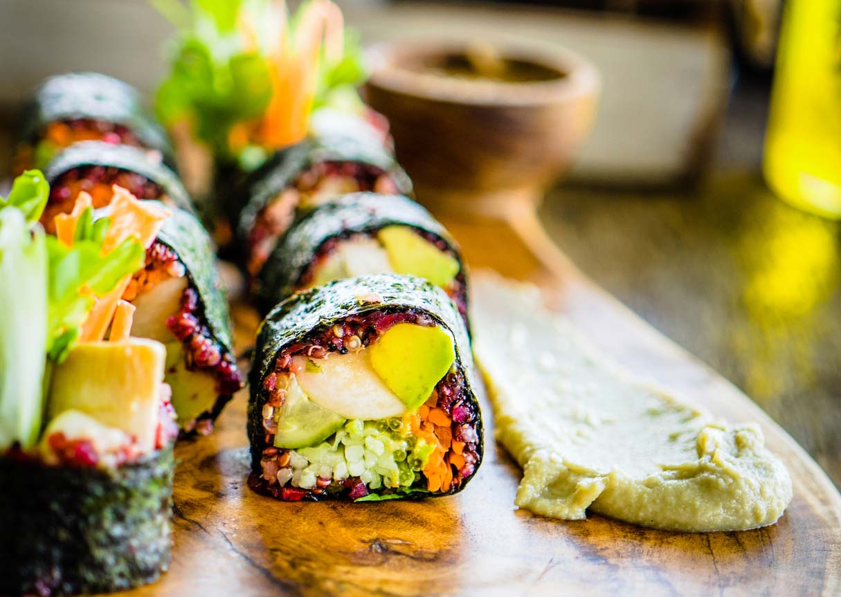 vegetarian sushi nori rolls on board